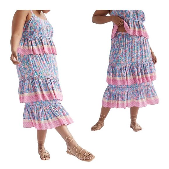 NWT Anthropologie  Tiered Midi Floral Print Skirt, 1X - Picture 1 of 14